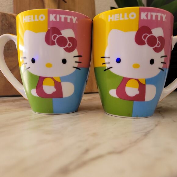 Sanrio Hello Kitty Coffee Tea Mug Set 1976-2013 Pink Green Yellow Blue Porcelain - Picture 2 of 9